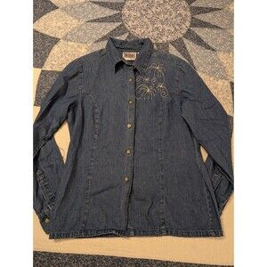 Vtg 90s Bill Blass Women's S  Denim Button Up Shirt Firework Embroidered